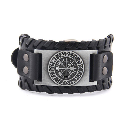 Vegvisir Viking Leather Bracelet Adjustable Norse Compass Charm