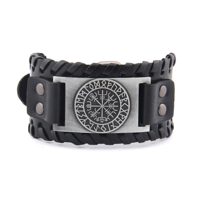 Vegvisir Viking Leather Bracelet Adjustable Norse Compass Charm