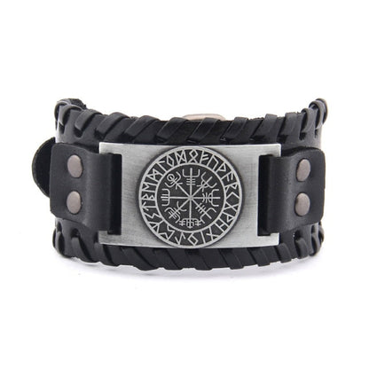 Vegvisir Viking Leather Bracelet Adjustable Norse Compass Charm