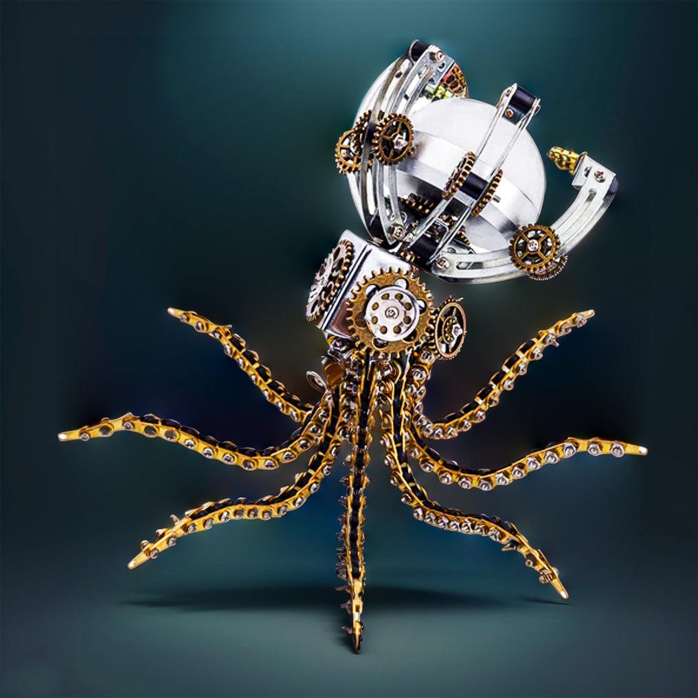 Estrelik™ | DIY 3D Metal Steampunk Galaxy Craft Puzzle Mechanical Octopus with Desk Lamp Model-1060PCS