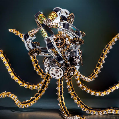 Estrelik™ | DIY 3D Metal Steampunk Galaxy Craft Puzzle Mechanical Octopus with Desk Lamp Model-1060PCS