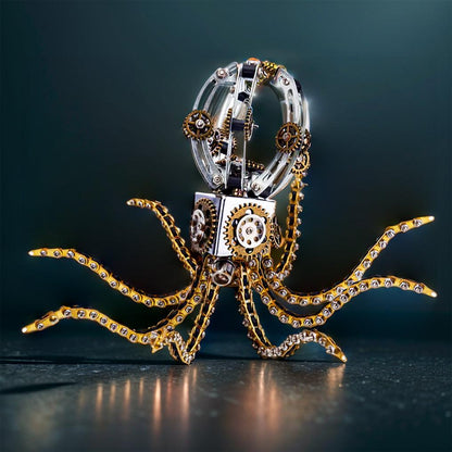 Estrelik™ | DIY 3D Metal Steampunk Galaxy Craft Puzzle Mechanical Octopus with Desk Lamp Model-1060PCS