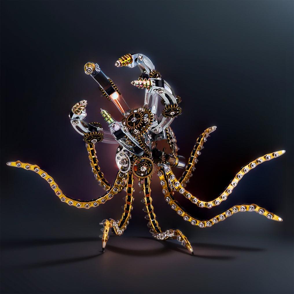 Estrelik™ | DIY 3D Metal Steampunk Galaxy Craft Puzzle Mechanical Octopus with Desk Lamp Model-1060PCS