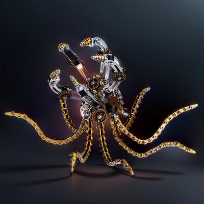 Estrelik™ | DIY 3D Metal Steampunk Galaxy Craft Puzzle Mechanical Octopus with Desk Lamp Model-1060PCS