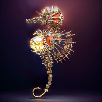 Estrelik™ | DIY 3D Metal Steampunk Mechanical Seahorse Puzzle with Lamp Model-2100PCS