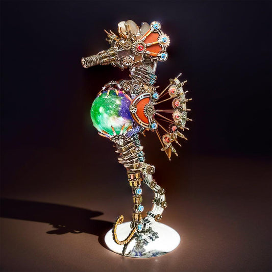 Estrelik™ | DIY 3D Metal Steampunk Mechanical Seahorse Puzzle with Lamp Model-2100PCS