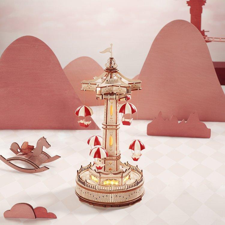 Estrelik™ | Parachute Tower DIY Music Box 3D Wooden Puzzle
