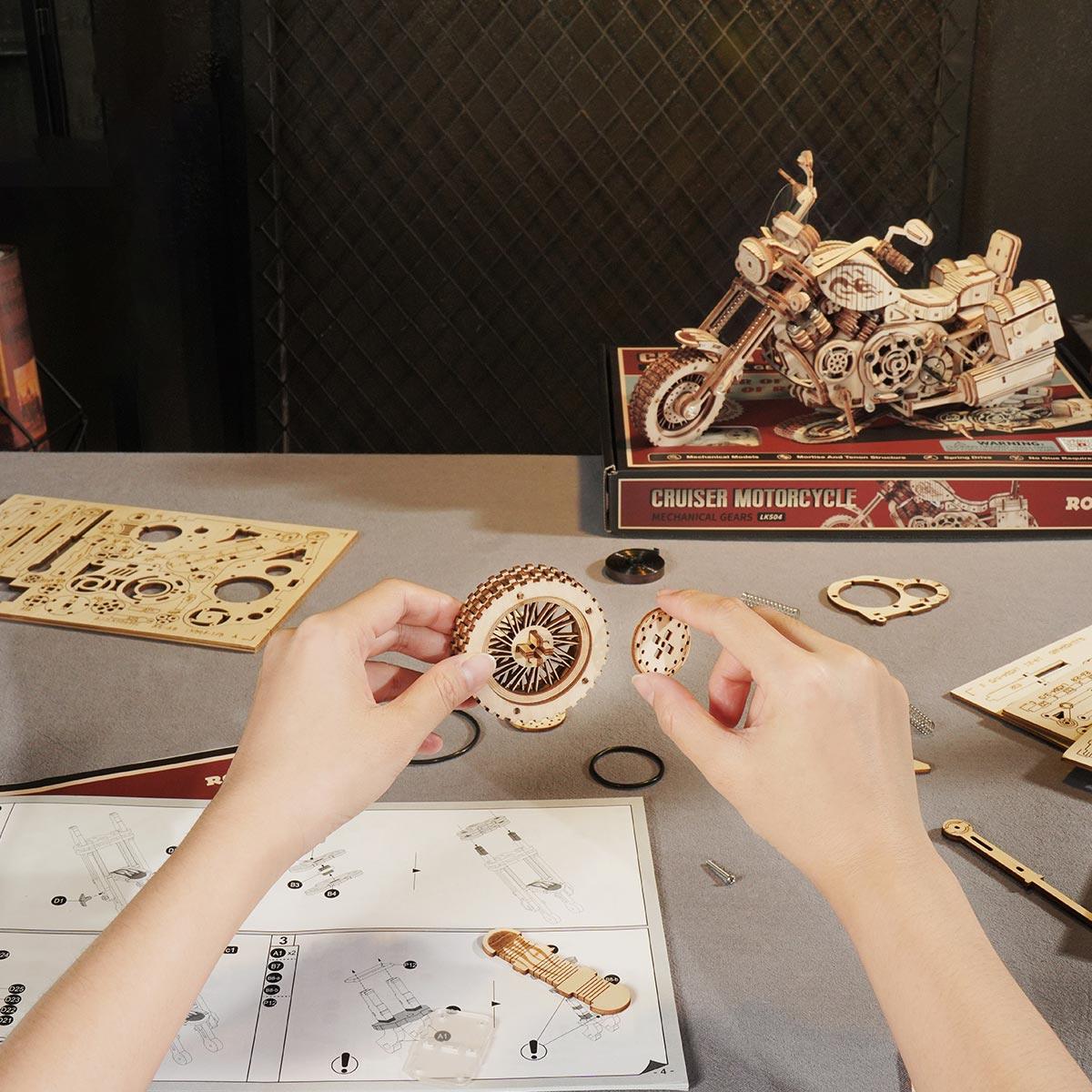 Estrelik™ | Wild West Cruiser 3D Wooden Motorcycle Puzzle