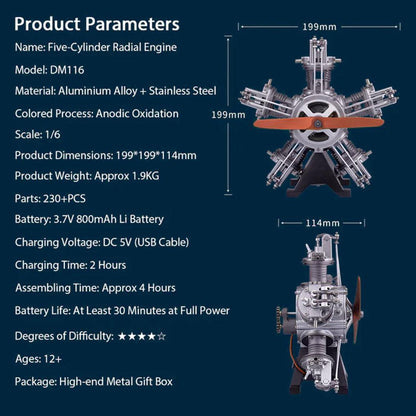 Estrelik™ | DIY 1/6 Full Metal 5 Cylinder Radial Engine Model Kit