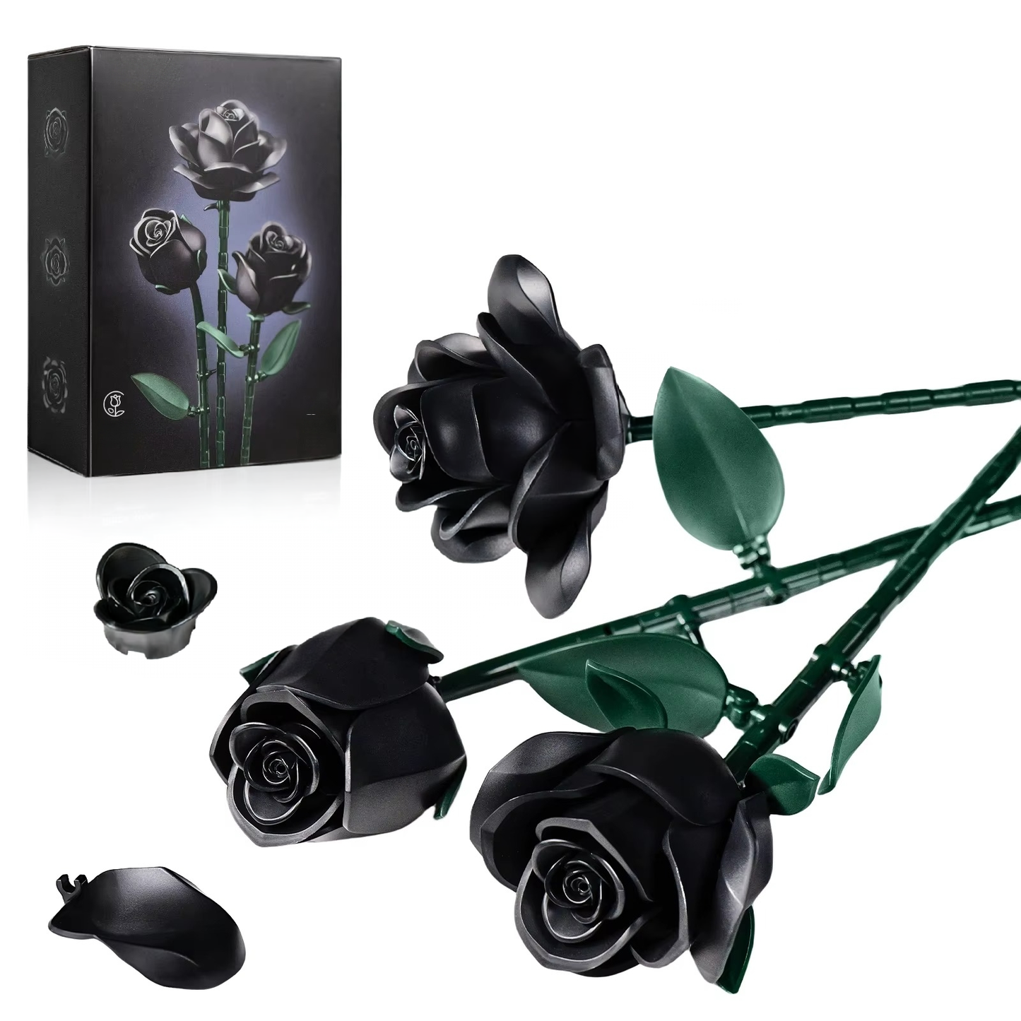 Estrelik™ | Eternal Black Rose Bouquet Building Blocks
