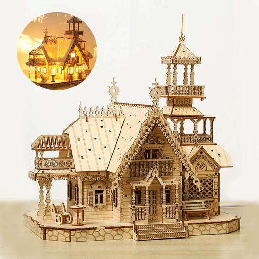 Estrelik™ | DIY Villa 3D Wooden Model Kit with Light Castle Puzzles Assembly Desk Decoration