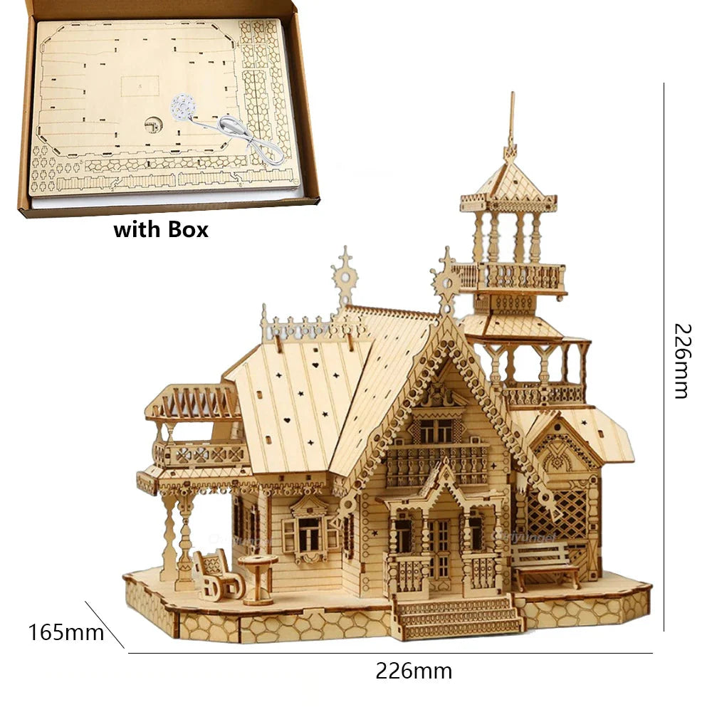 Estrelik™ | DIY Villa 3D Wooden Model Kit with Light Castle Puzzles Assembly Desk Decoration
