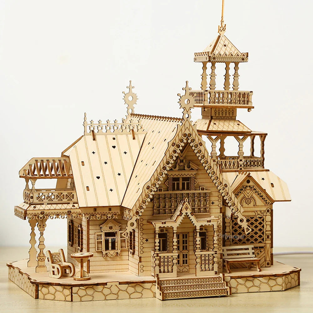 Estrelik™ | DIY Villa 3D Wooden Model Kit with Light Castle Puzzles Assembly Desk Decoration