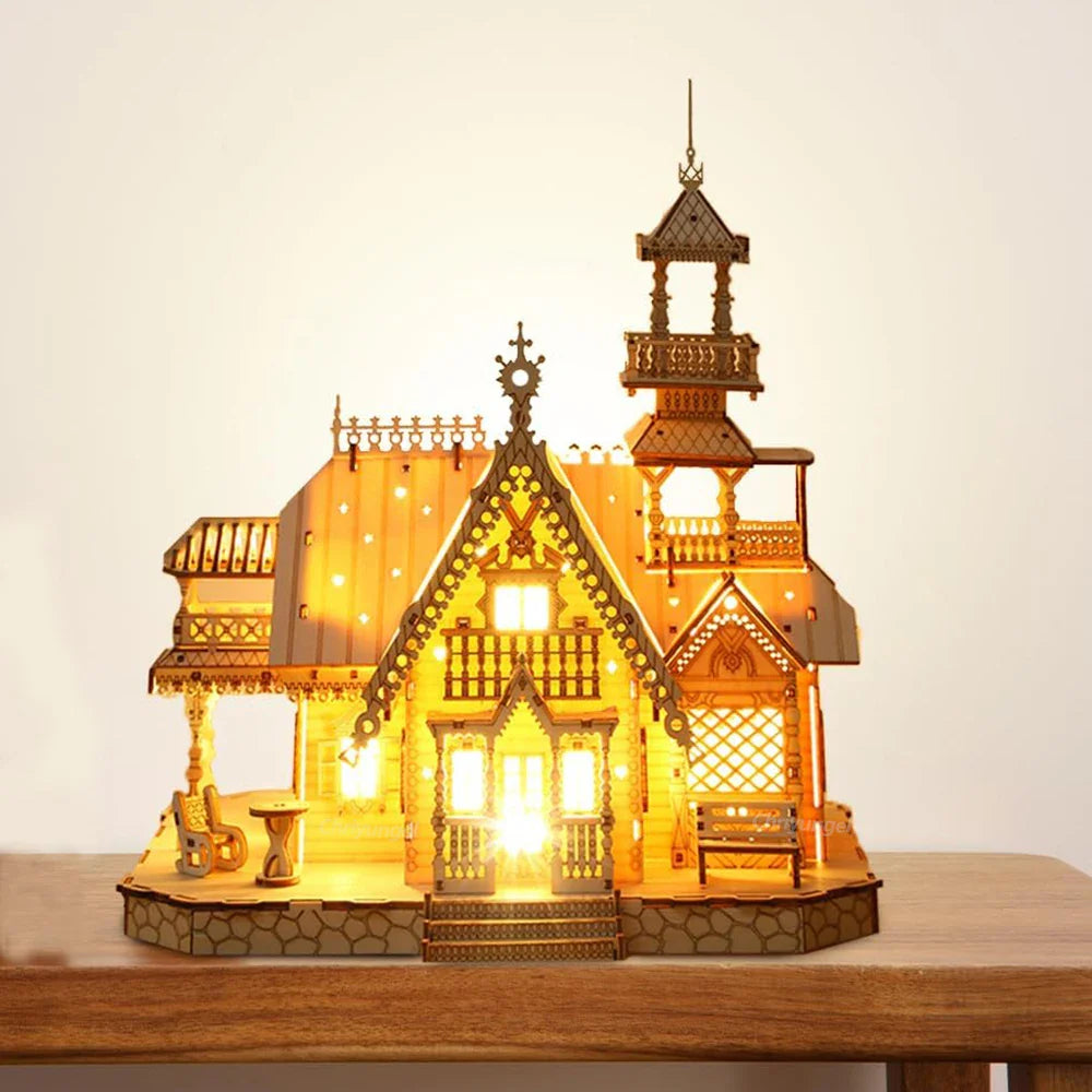 Estrelik™ | DIY Villa 3D Wooden Model Kit with Light Castle Puzzles Assembly Desk Decoration