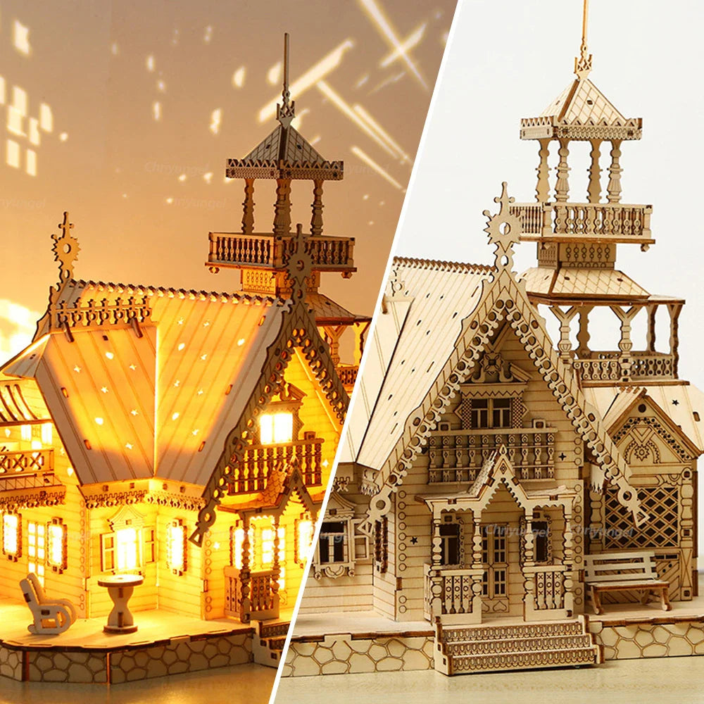 Estrelik™ | DIY Villa 3D Wooden Model Kit with Light Castle Puzzles Assembly Desk Decoration