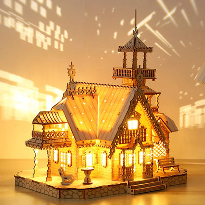 Estrelik™ | DIY Villa 3D Wooden Model Kit with Light Castle Puzzles Assembly Desk Decoration