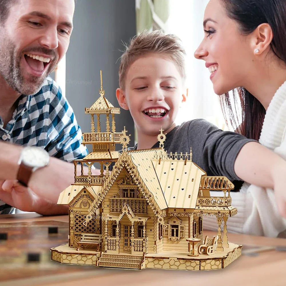 Estrelik™ | DIY Villa 3D Wooden Model Kit with Light Castle Puzzles Assembly Desk Decoration