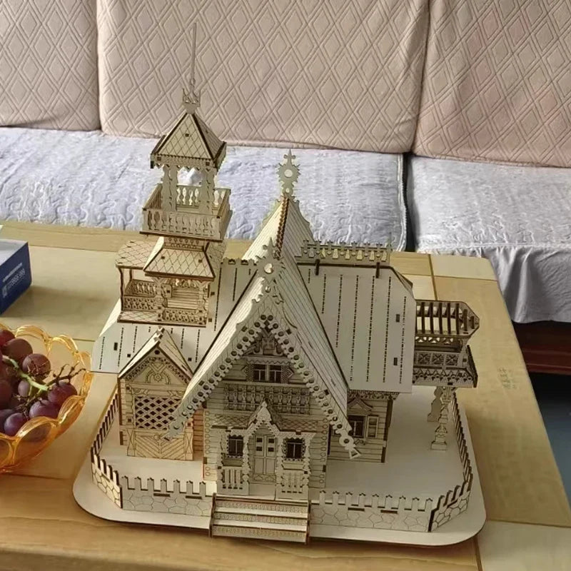 Estrelik™ | DIY Villa 3D Wooden Model Kit with Light Castle Puzzles Assembly Desk Decoration