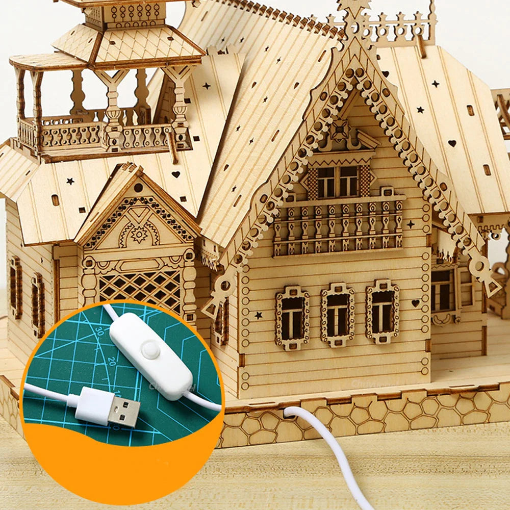 Estrelik™ | DIY Villa 3D Wooden Model Kit with Light Castle Puzzles Assembly Desk Decoration