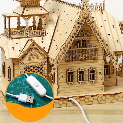 Estrelik™ | DIY Villa 3D Wooden Model Kit with Light Castle Puzzles Assembly Desk Decoration
