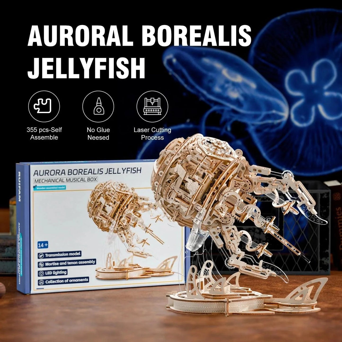 Estrelik™ | Enchanted Aurora Jellyfish Music Box 3D Wooden Puzzle