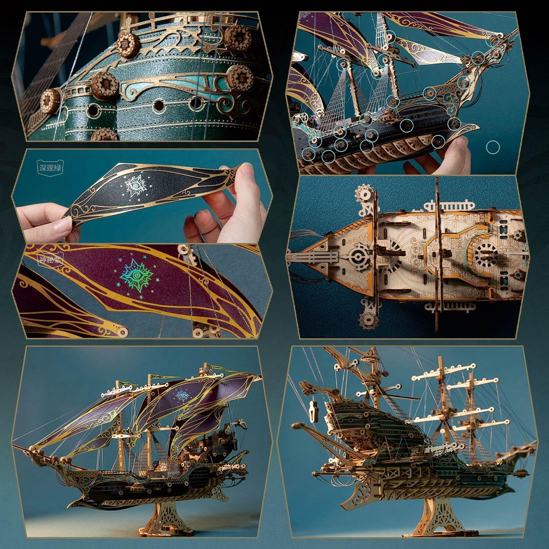 Estrelik™ | Secrets of the Aether 3D Steampunk Pirate Ship Wooden Assembly Kit