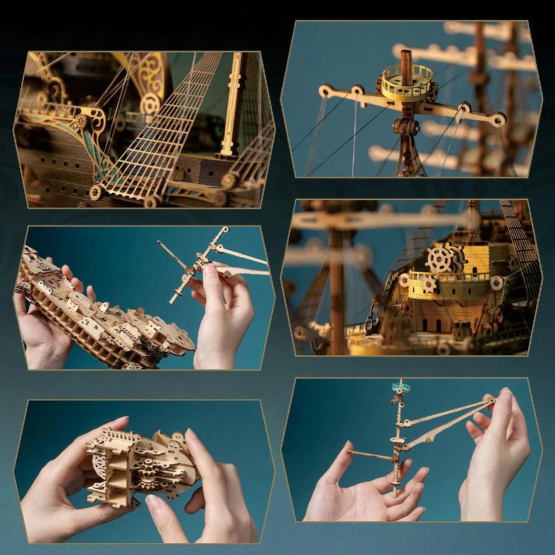 Estrelik™ | Secrets of the Aether 3D Steampunk Pirate Ship Wooden Assembly Kit