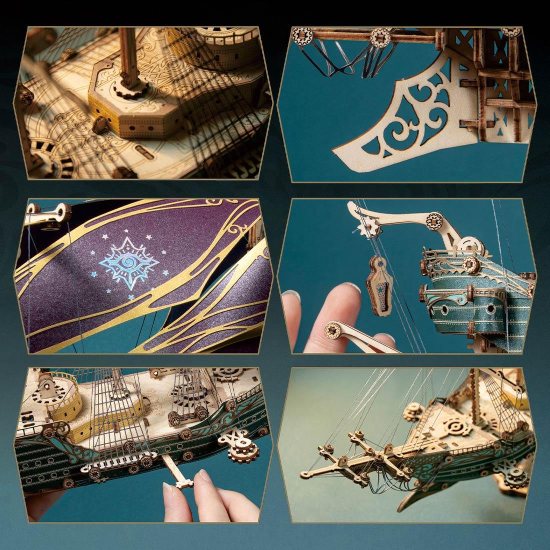 Estrelik™ | Secrets of the Aether 3D Steampunk Pirate Ship Wooden Assembly Kit