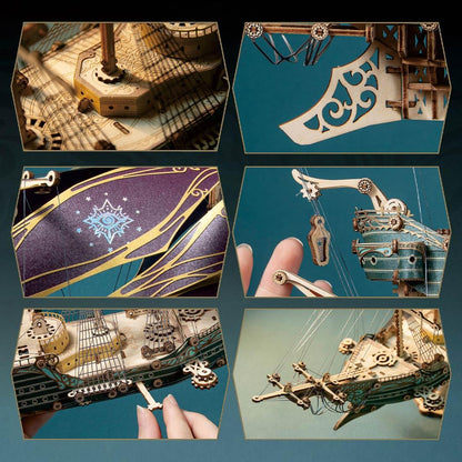 Estrelik™ | Secrets of the Aether 3D Steampunk Pirate Ship Wooden Assembly Kit